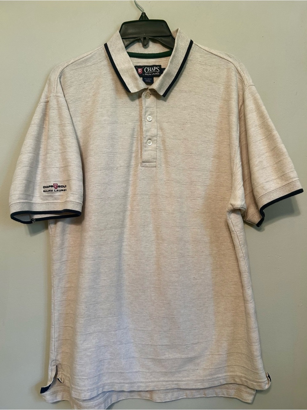 Chaps Ralph Lauren Men's Beige Polo Shirt with Black Trim